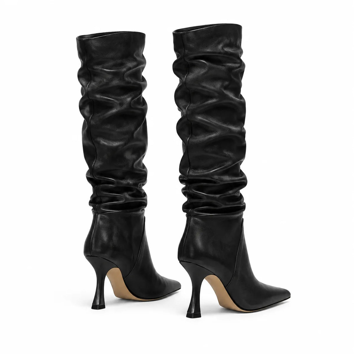 Deep Black Lefkada Thin-Heel Boots heel detail