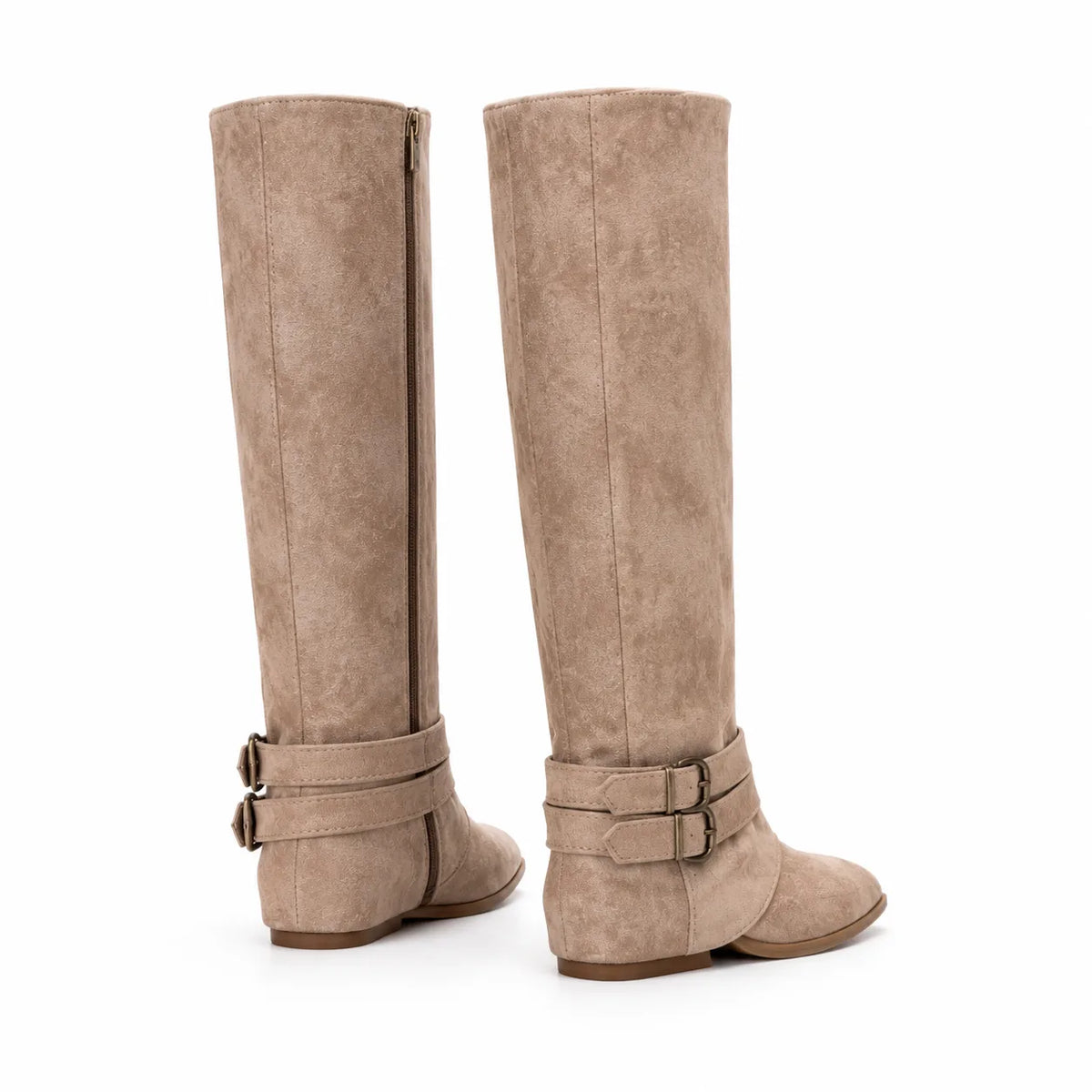 Apricot Suede Olhao Buckle Leather Boots heel detail