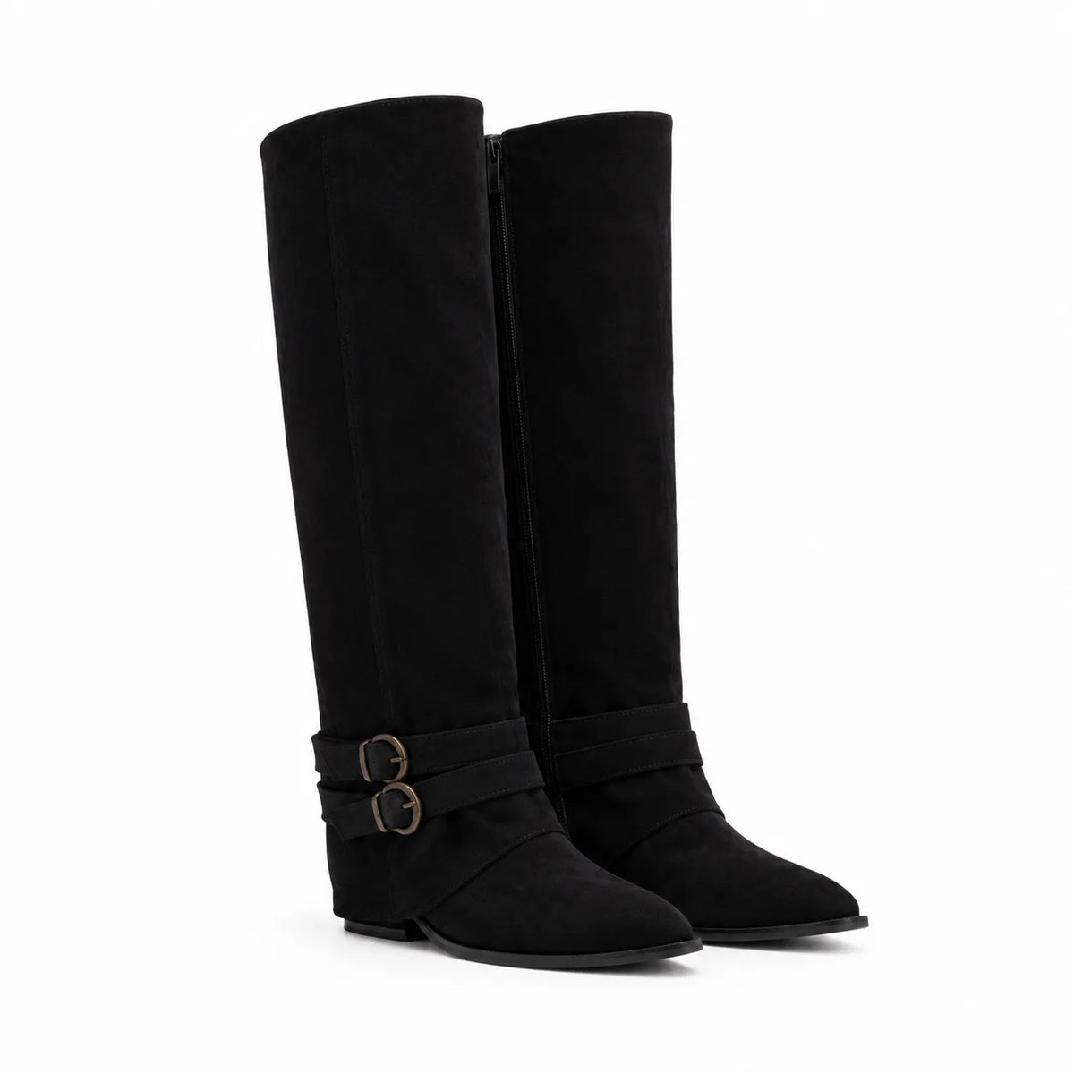 Black Suede Olhao Buckle Leather Boots