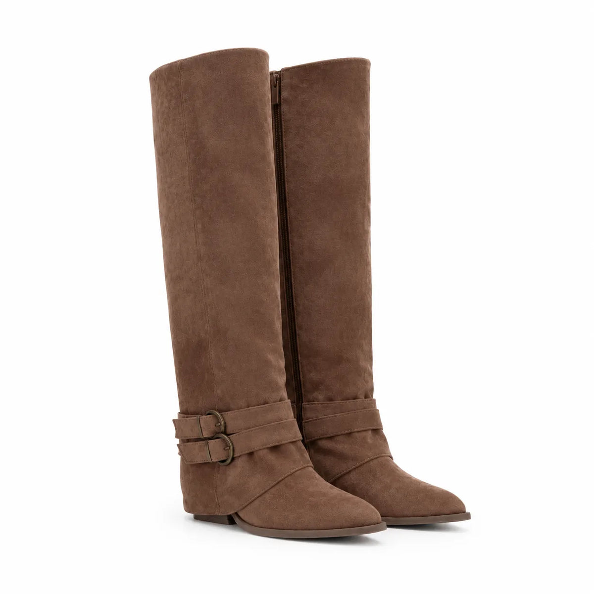 Brown Suede Olhao Buckle Leather Boots