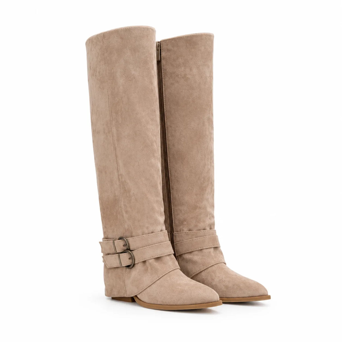 Apricot Suede Olhao Buckle Leather Boots