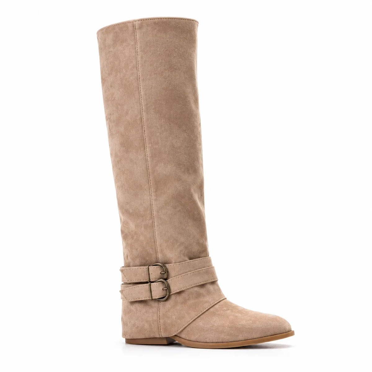 Apricot Suede Olhao Buckle Leather Boots side view