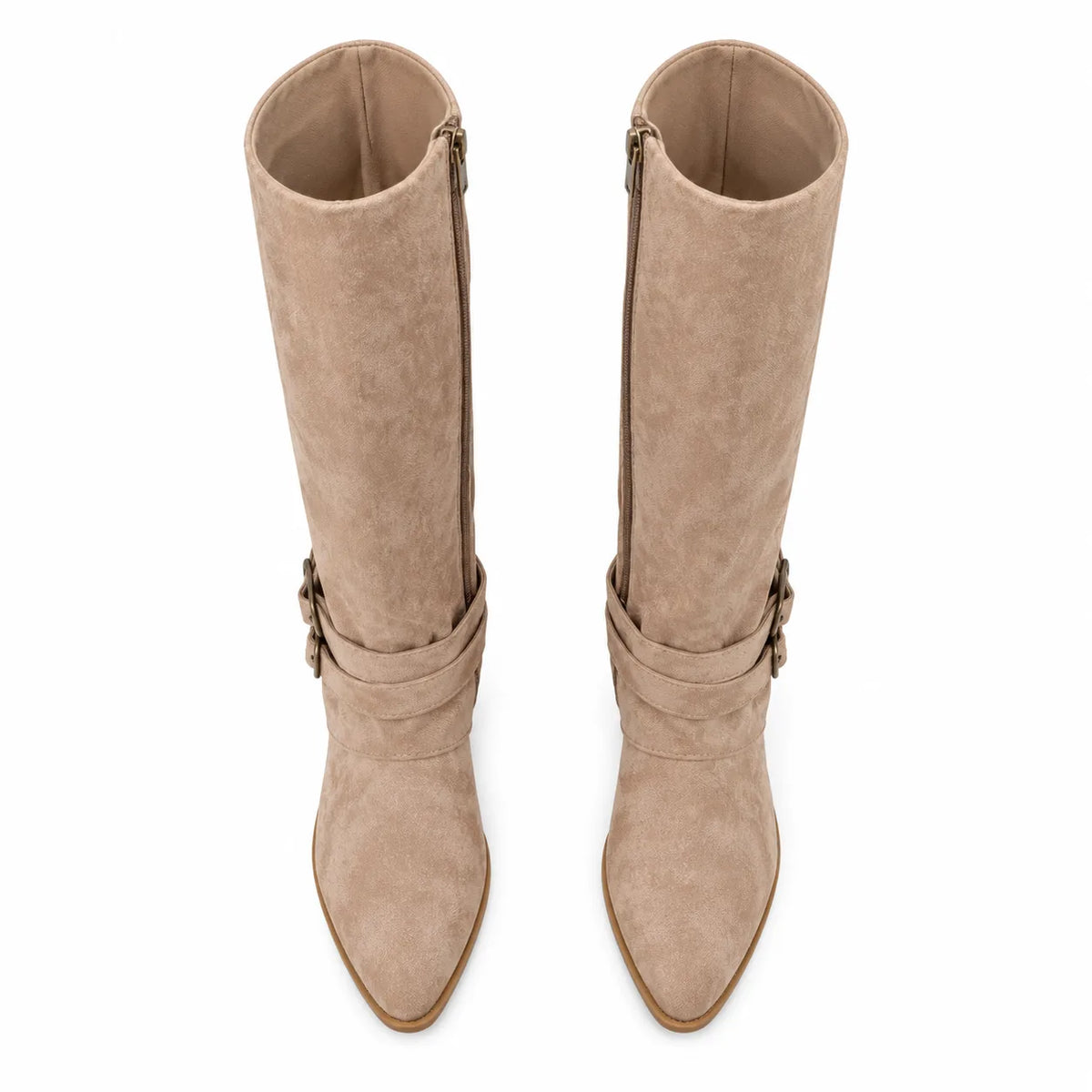 Apricot Suede Olhao Buckle Leather Boots top view