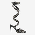 Deep Black Bobbio Leather Sandals side view